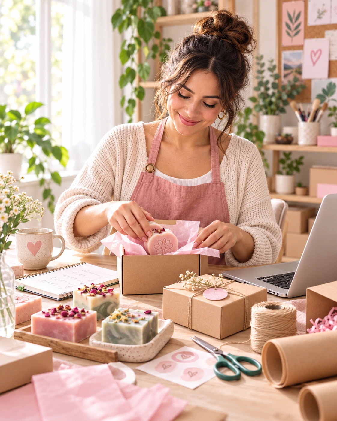 Emprendimiento creativo con jabones artesanales y empaques