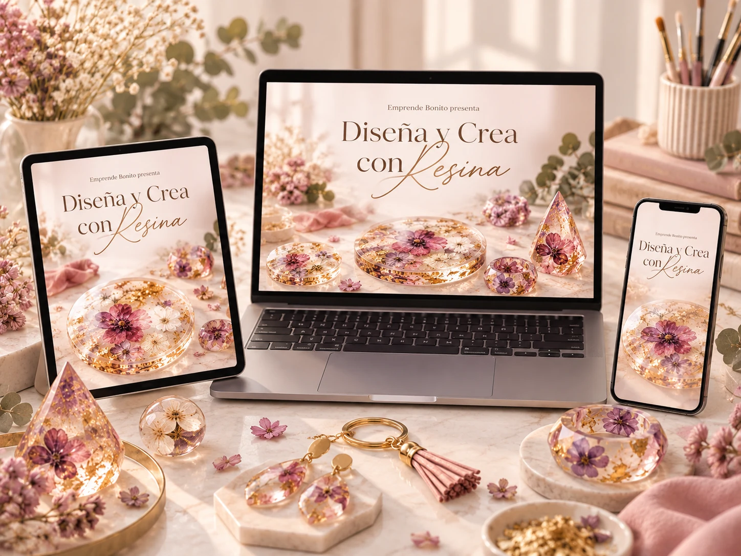 Curso Diseña y Crea con Resina presentado en dispositivos