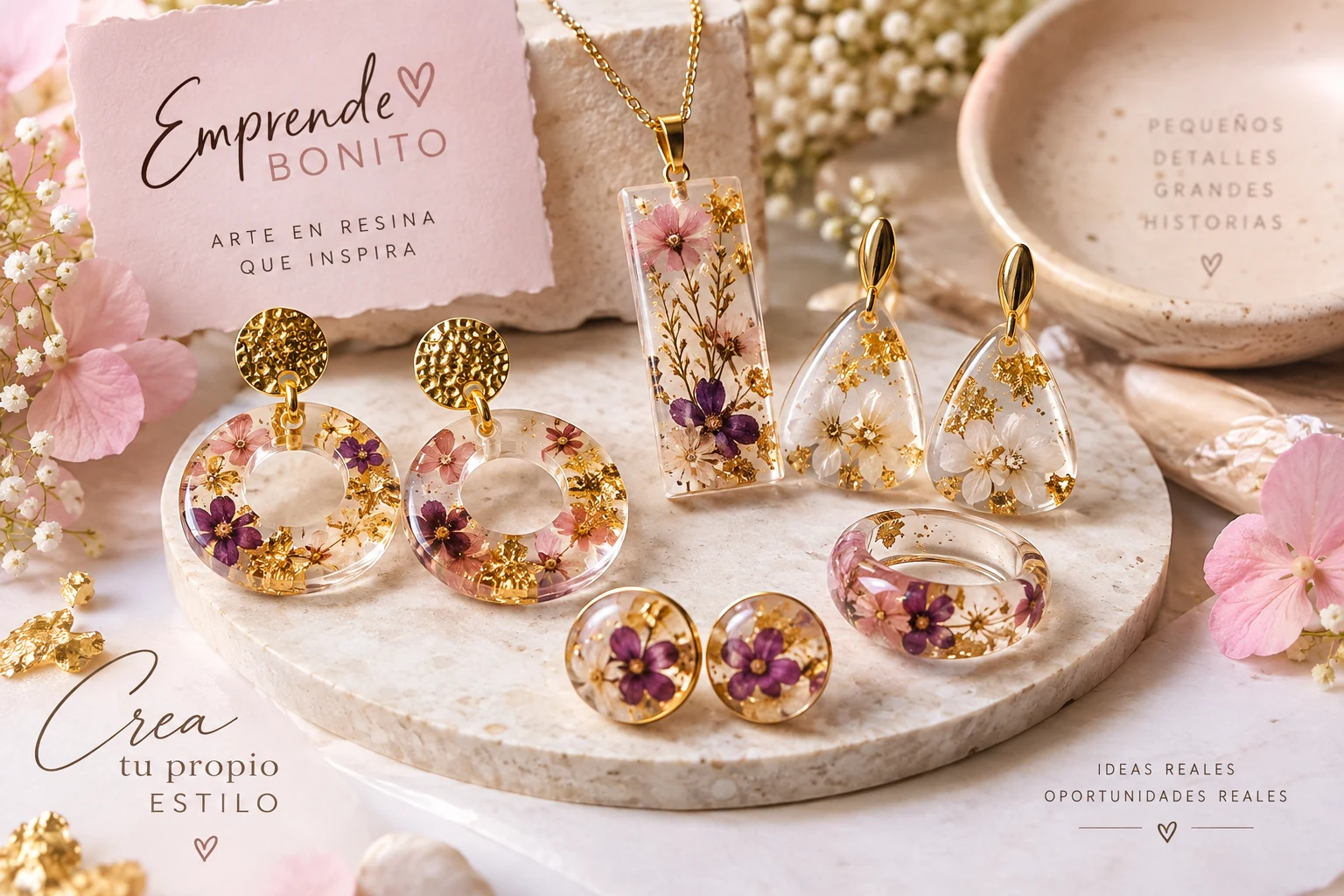 Joyería floral elaborada con resina